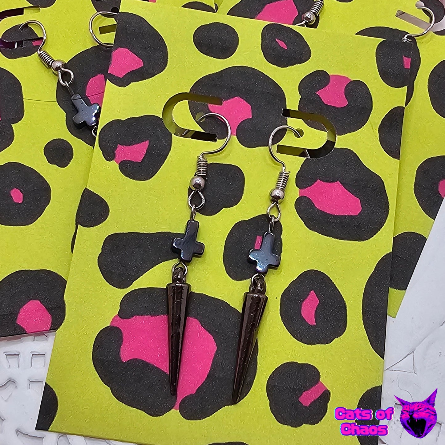 Earrings Inverted Cross and Spike Gothic - Cats of Chaos
