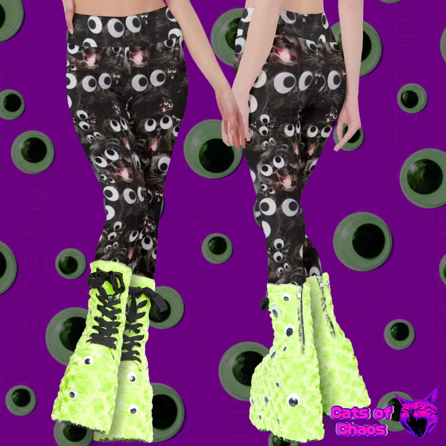 All - Over Print Googly Eyes Black Cat High Waist Leggings - Cats of Chaos