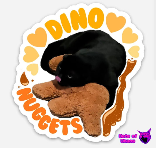 Black Cat Loves Dino Nuggets Sticker - Cats of Chaos