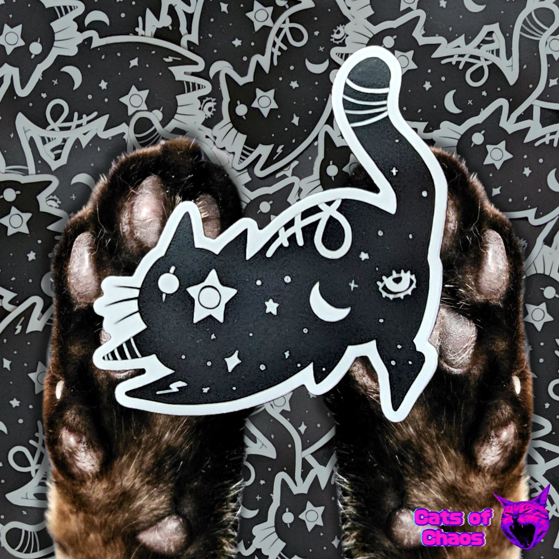 Black Meowgical Cat Playing Sticker - Cats of Chaos