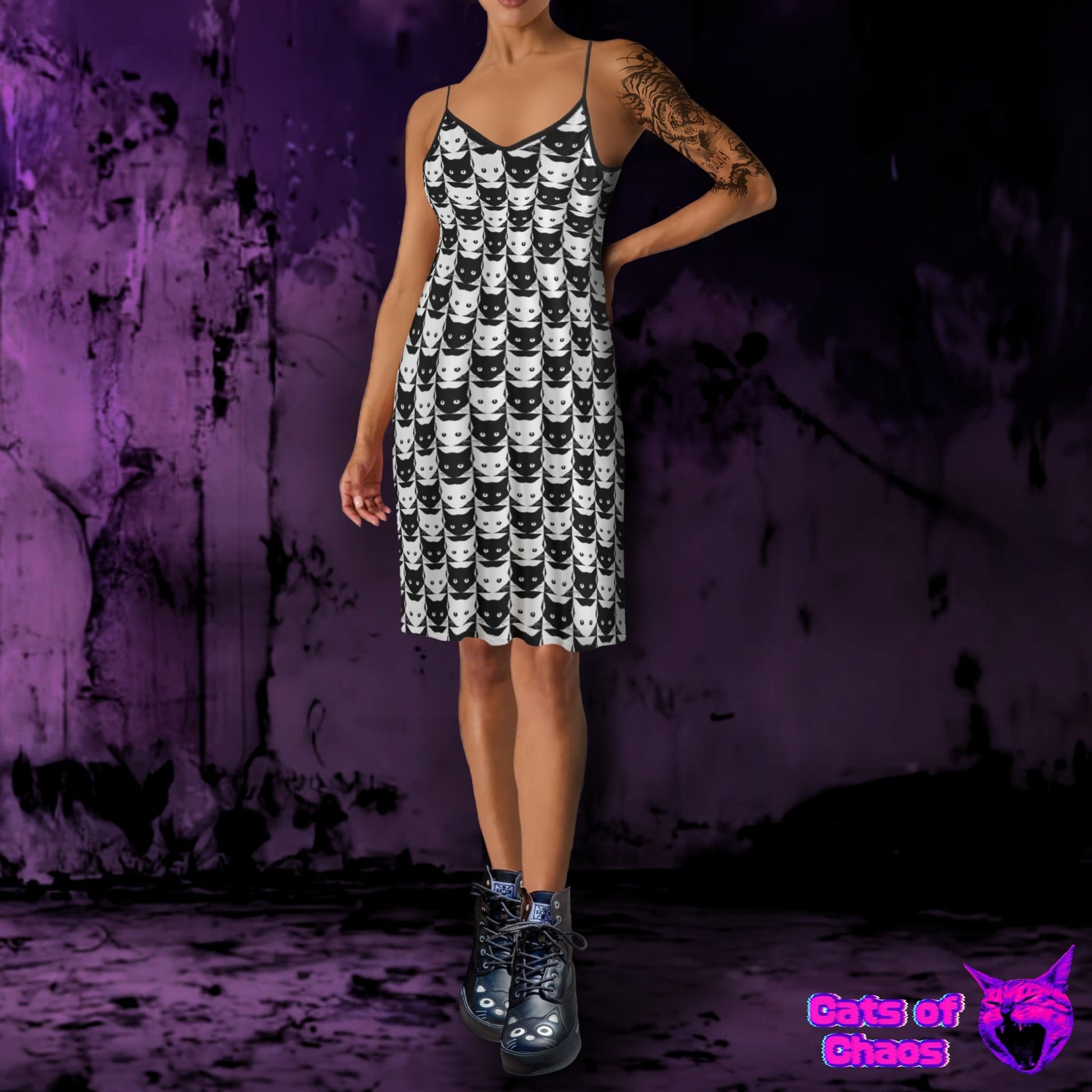 Cat Checkers All - Over Print Cami Dress - Cats of Chaos