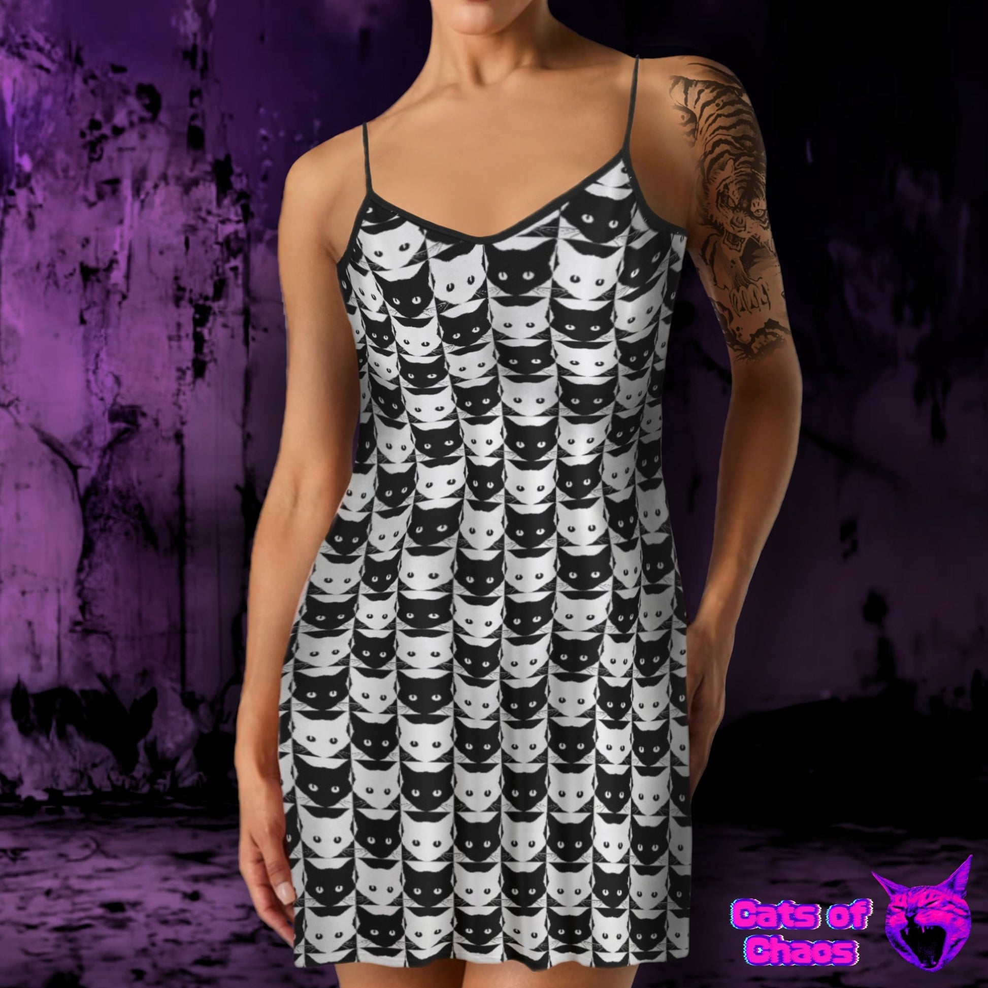 Cat Checkers All - Over Print Cami Dress - Cats of Chaos