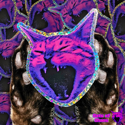 Cats of Chaos Logo Pink and Purple Holographic Sticker - Cats of Chaos