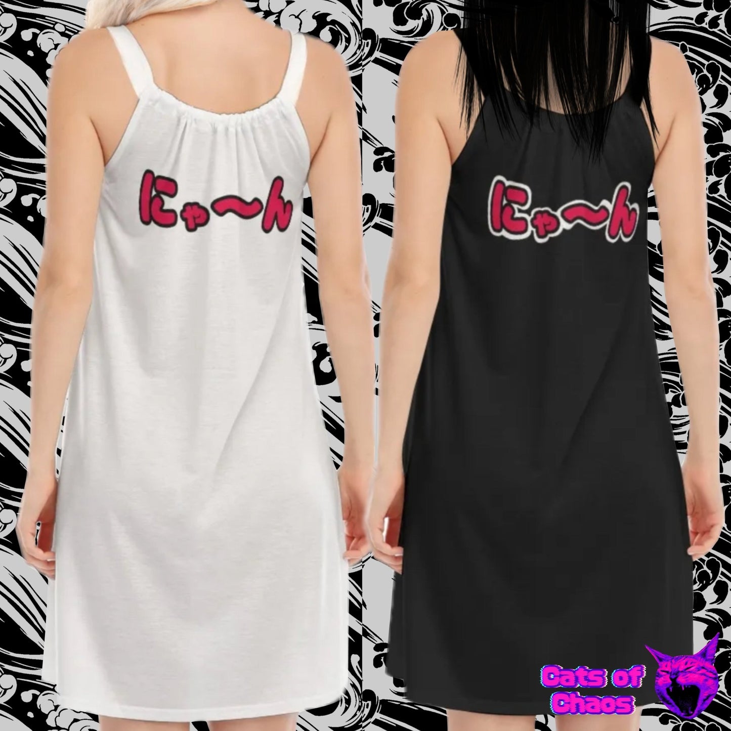 Catsune Sleeveless Cami Dress Black or White - Cats of Chaos