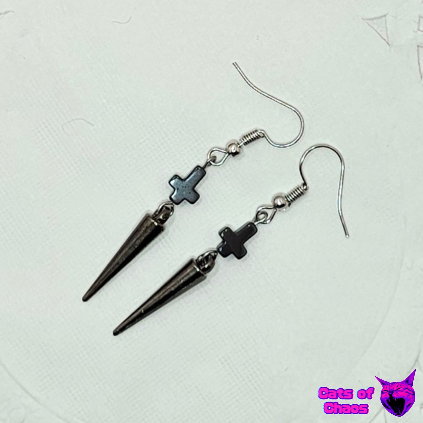 Earrings Inverted Cross and Spike Gothic - Cats of Chaos