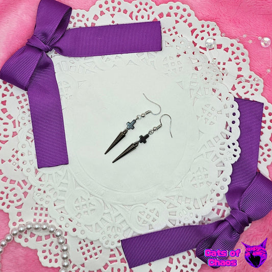 Earrings Inverted Cross and Spike Gothic - Cats of Chaos