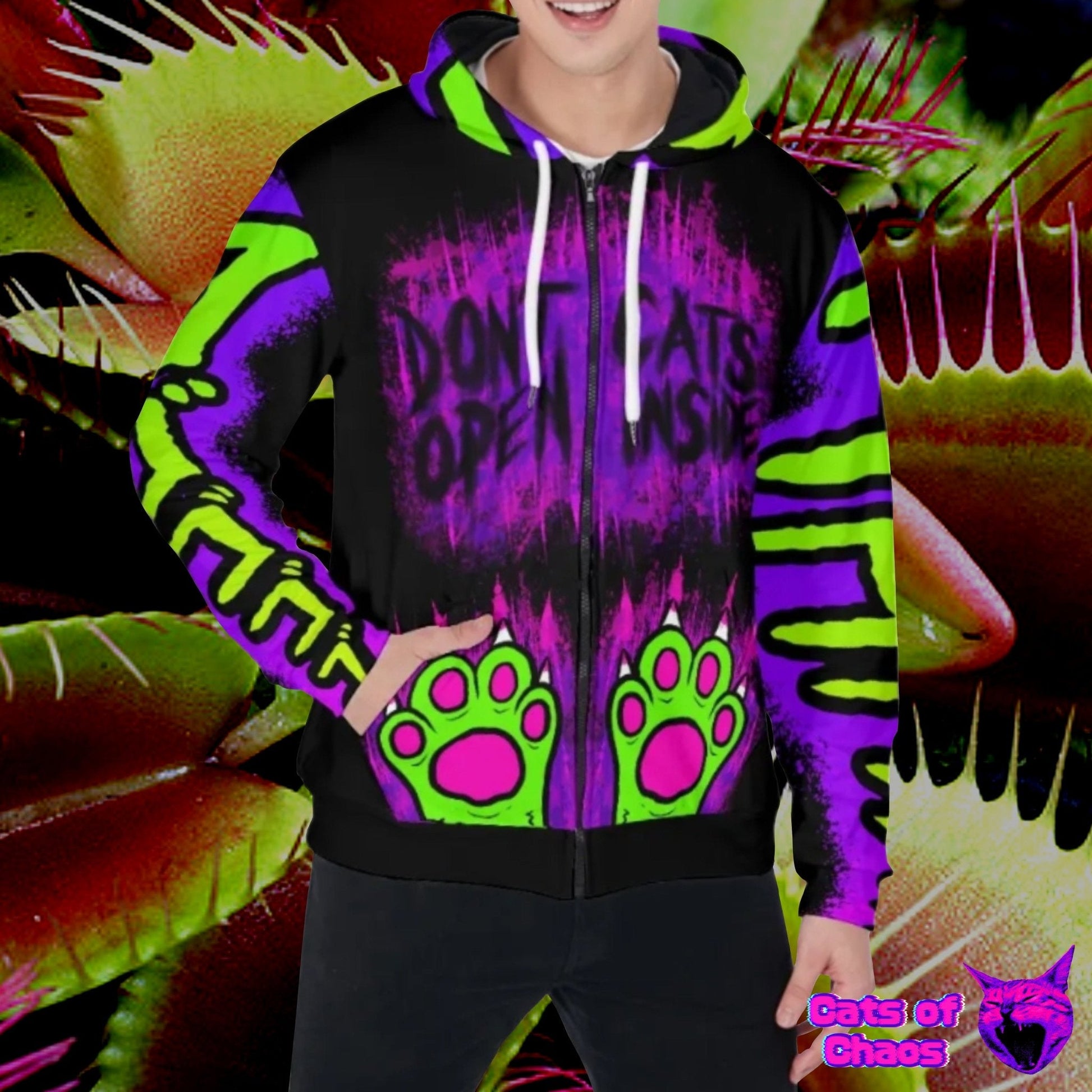 Venomous Cat Zip Up Hoodie With Paws Pocket - Cats of Chaos